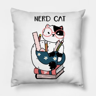 Nerd cat hand drawn Pillow