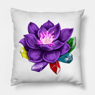 Black Lotus Flower And Crystals Pillow