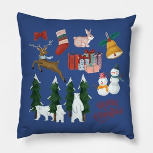 Christmas Hand Drawn watercolor set Pillow