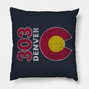 Retro 303 Denver Flag Map Colorado Home Pillow