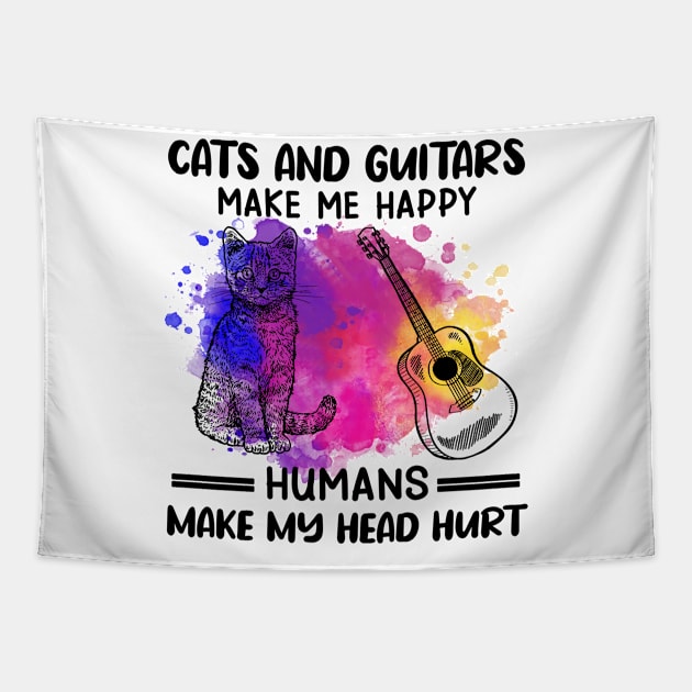 Cats And Guitars Make Me Happy Humans Make My Head Hurt Tapestry by Jenna Lyannion