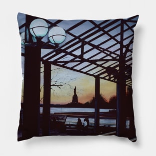 Dusk at Freedom's Birthplace, Ellis Island Pillow