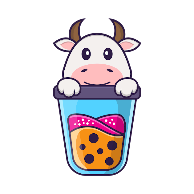 Cute cow Drinking Boba milk tea. by kolega