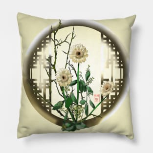 Pretty pale yellow ikebana chrysanthemums Pillow