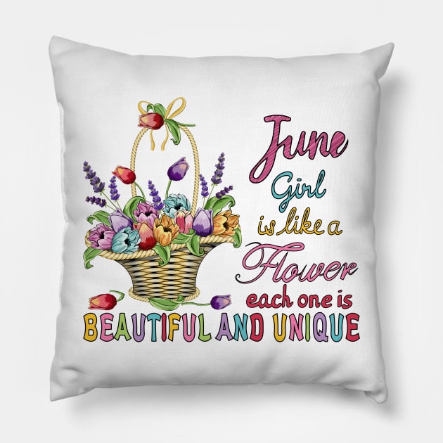 June Girl - Flower Basket Pillow by Designoholic