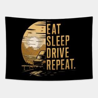 Truck Driver Sunset Eat Sleep Drive Repeat Vintage T-Shirt Tapestry