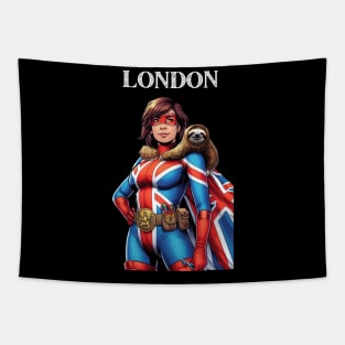 London England Female Comic Book Superhero Sloth Tapestry