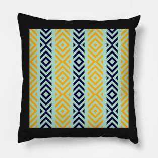 Navy, Teal, and Tangerine Diamond Tribal Stripe Pattern Pillow