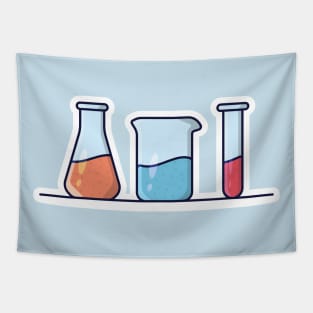 Beaker Glasses Set with Chemical Liquid Sticker vector illustration. Medical laboratory objects icon concept. Equipment for chemical test collection sticker vector design. Tapestry