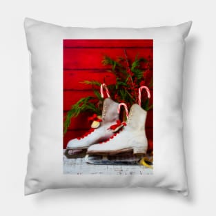 Vintage Womens Ice Skates And Candy Canes Pillow