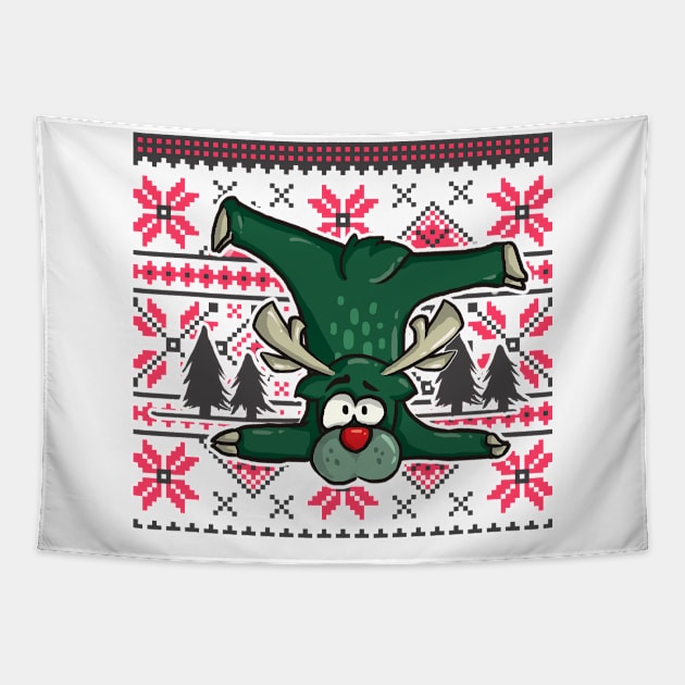 Ugly Christmas Sweater T-Shirt Funny Reindeer Contortionist Tapestry by TellingTales