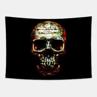 Dark Skull Impression On Wood Tapestry