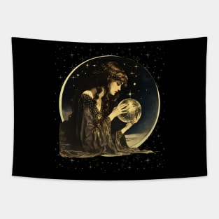 Mystic Fortune Teller with Crystal Ball - Enchanting Starry Art Tapestry