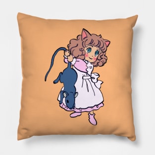 I draw pastel chibi neko with a rat / the star of cottonland Pillow