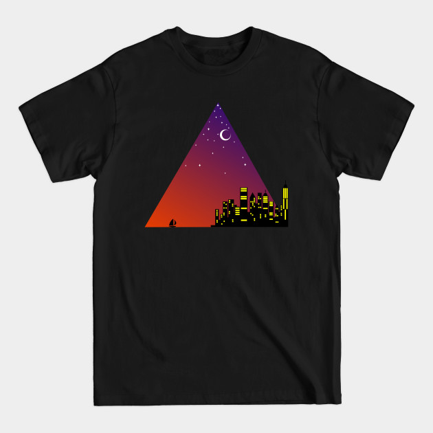 Disover SUN, SUMMER, SUNSET, RETRO, EVENING, NEON, TROPICAL, GEOMETRIC, TRIANGLES - Sunset City - T-Shirt