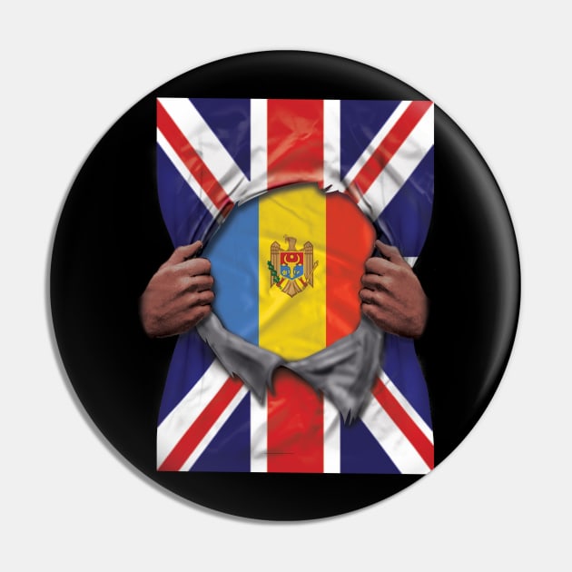 Moldova Flag Great Britain Flag Ripped - Gift for Moldovan From Moldova Pin by Country Flags