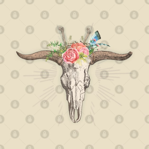 Bull skull with flowers by Sybille