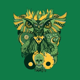 Forrest Green Owl And Ageless Skull T-Shirt