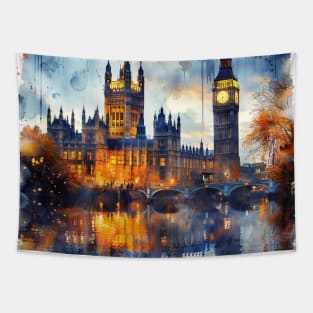 London Landmarks Night Scenery UK Historical Buildings Tapestry