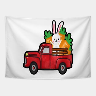 Easter Bunny Carrot Red Truck Tapestry