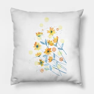 Yellow flowers with blue and orange details Pillow