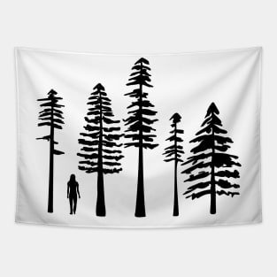 Pine Tree Hiking Black Tapestry