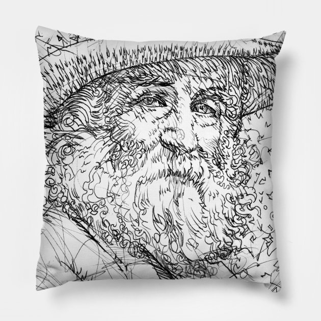 WALT WHITMAN pencil portrait .1 Pillow by lautir