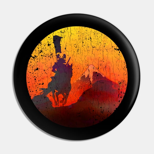 Samurai Mt Fuji Sunrise (vintage look) Pin by robotface