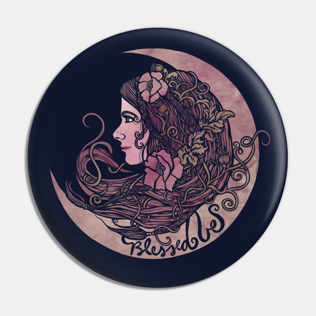 Blessed Be Moon Goddess Pin by bubbsnugg