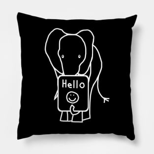 White Line Elephant says Hello Pillow