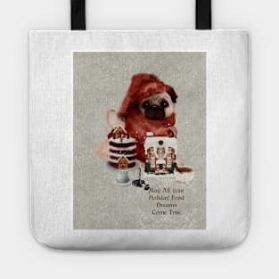 Pug Life| Winter Fawn Pug Decides Between Two Gingerbread Houses| Funny Christmas Quote Tote