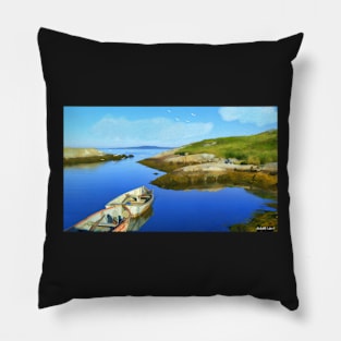 Boats Waiting in Calm Waters Pillow