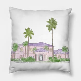 California watercolor house, Malibu party house, watercolor home, beach house Pillow