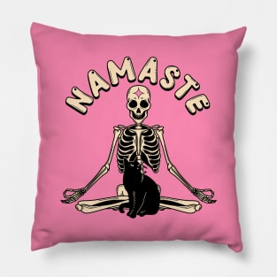 Yoga Namaste Black Cat in pink Pillow