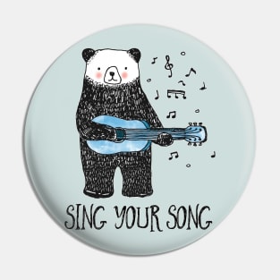 Sing Your Song - Cartoon Bear With Guitar Pin