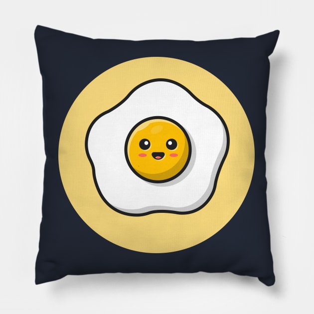 Cute Egg Fried Cartoon Vector Icon Illustration Pillow by Catalyst Labs