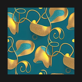 Teal and Gold Abstract Design T-Shirt