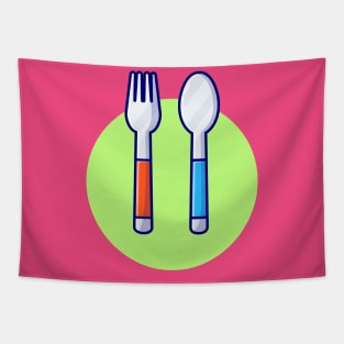 Fork And Spoon Cartoon Vector Icon Illustration Tapestry