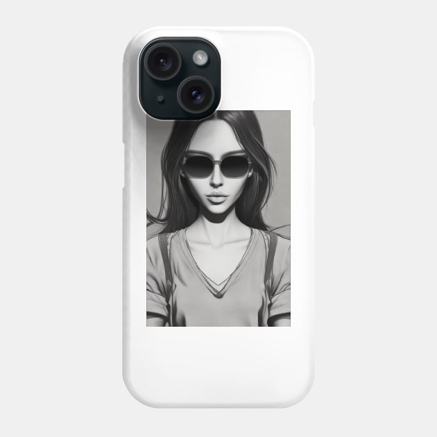 Black And White Woman With Sunglasses On Phone Case by ShopSunday