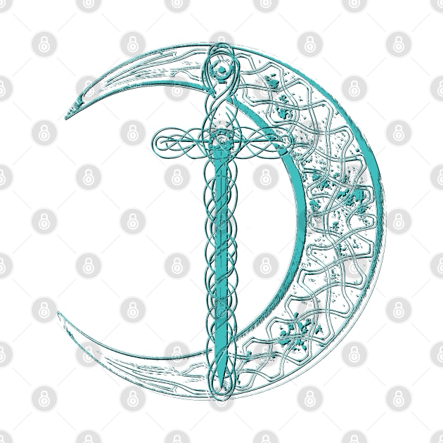 Blue Celtic Moon and Sword by Packrat