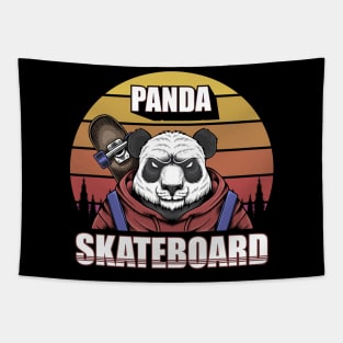 Panda Skateboard Retro Sunset Tapestry