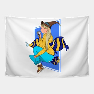 Aesthetic witch and fish design Tapestry