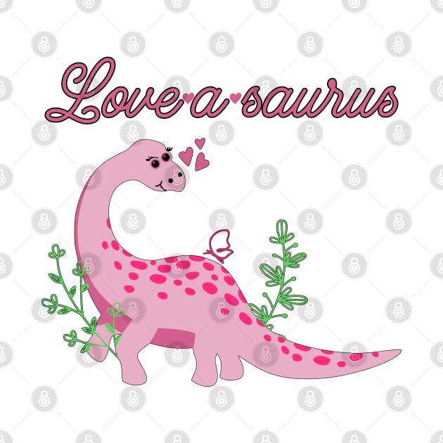 Love-a-saurus, romantic pink brontosaurus design by Luxinda