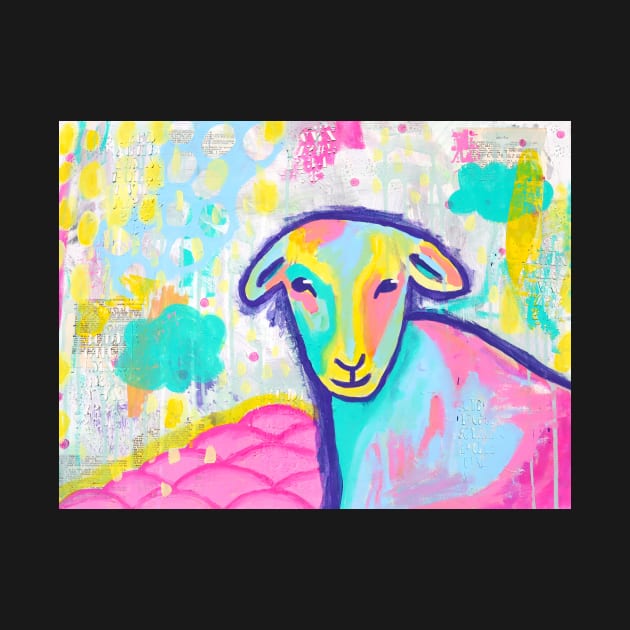 Bright abstract sheep painting mixed media by allysci