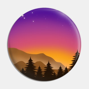 Midnight Purple Sky with Glowing Stars and Pine Trees Landscape Pin