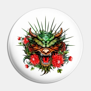 Wonderful colorful dragon head with flowers Pin