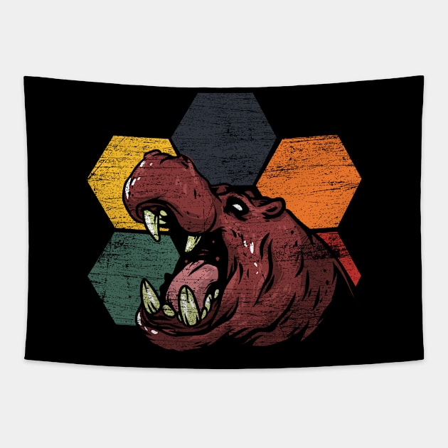 retro hippo grunge safari Tapestry by ShirtsShirtsndmoreShirts