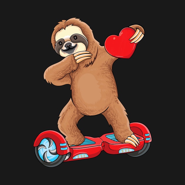 Dabbing Sloth Riding hoverboard Kids Skater Valentines Day by jadolomadolo