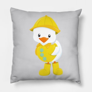 Cute Duck, Baby Duck, Duck In Raincoat, Rain Pillow