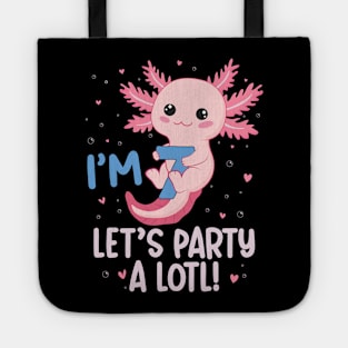 Funny 7th Birthday I'm 7 Years Old lets party Axolotl Tote